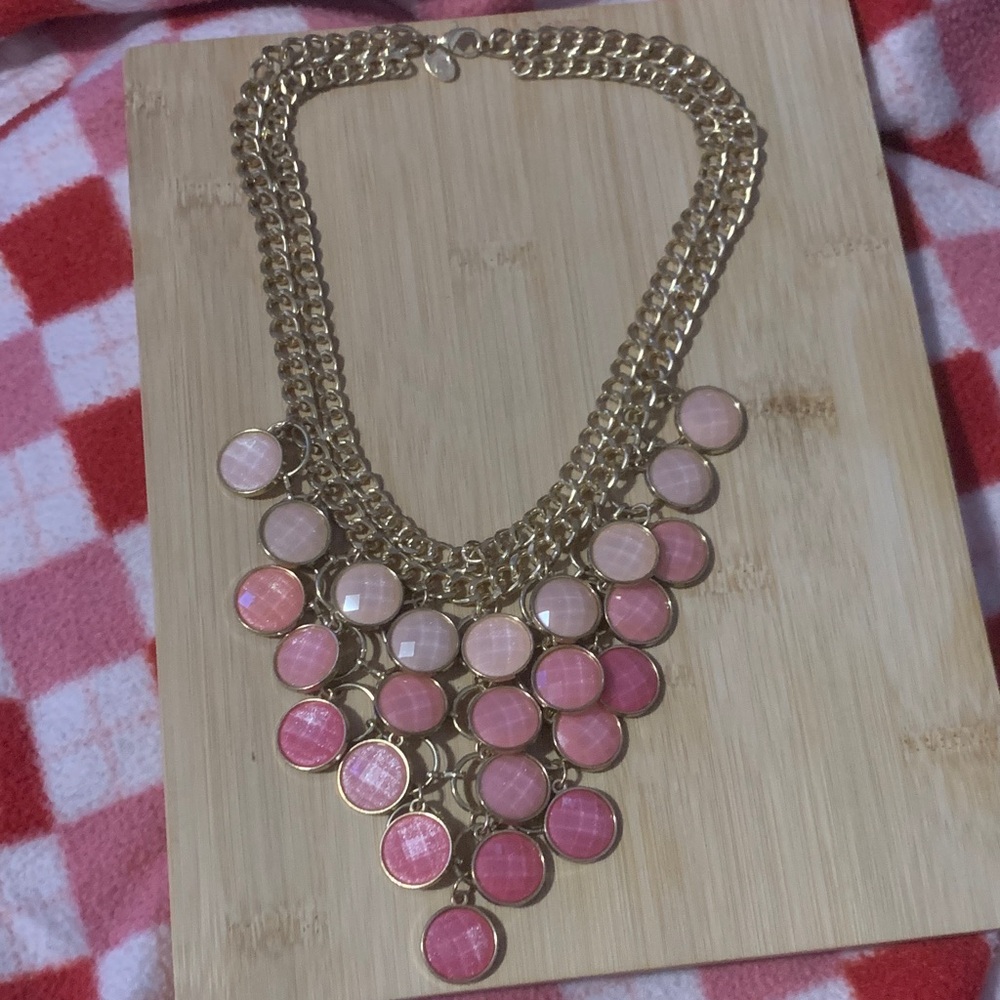 Elegant Pink and Gold Bib Necklace